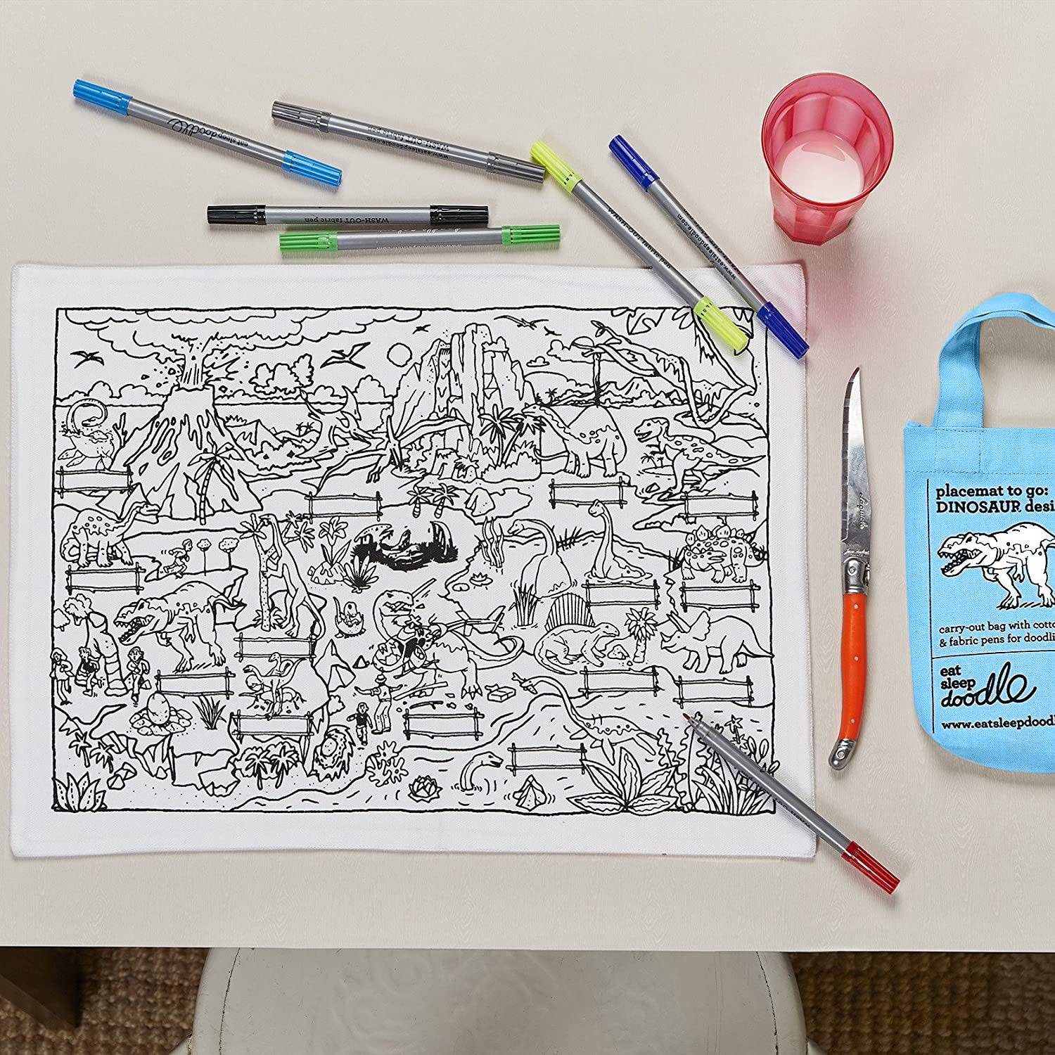Eat Sleep Doodle's Dinosaur Placemat To Go & Colour In - Anilas UK