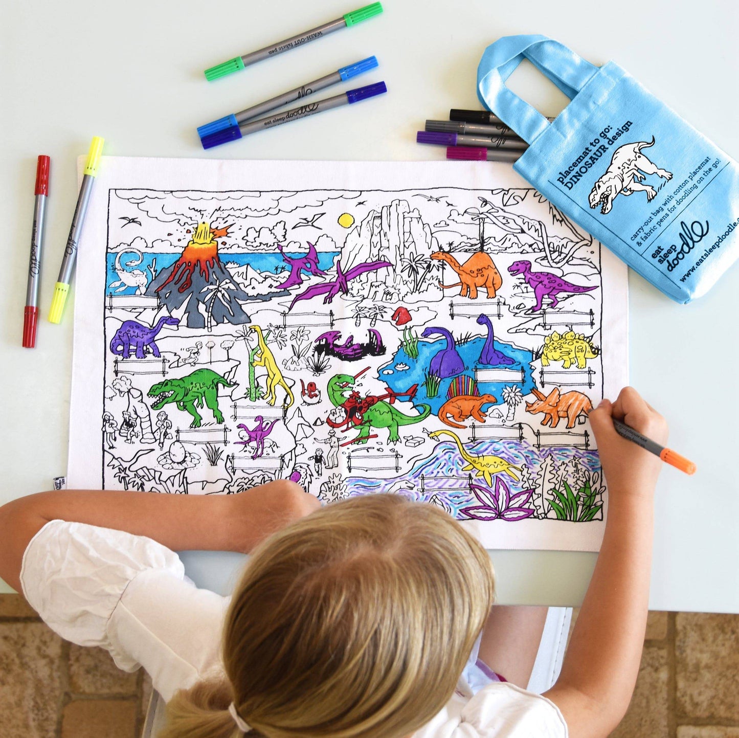 Eat Sleep Doodle's Dinosaur Placemat To Go & Colour In - Anilas UK