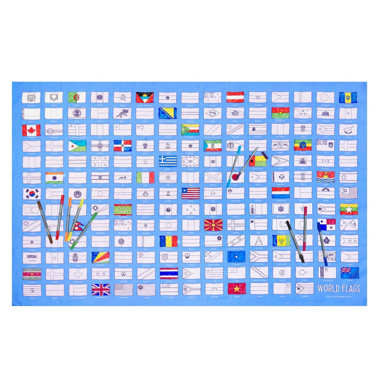 Eat Sleep Doodle's World Flags Colour in Tablecloth - Anilas UK