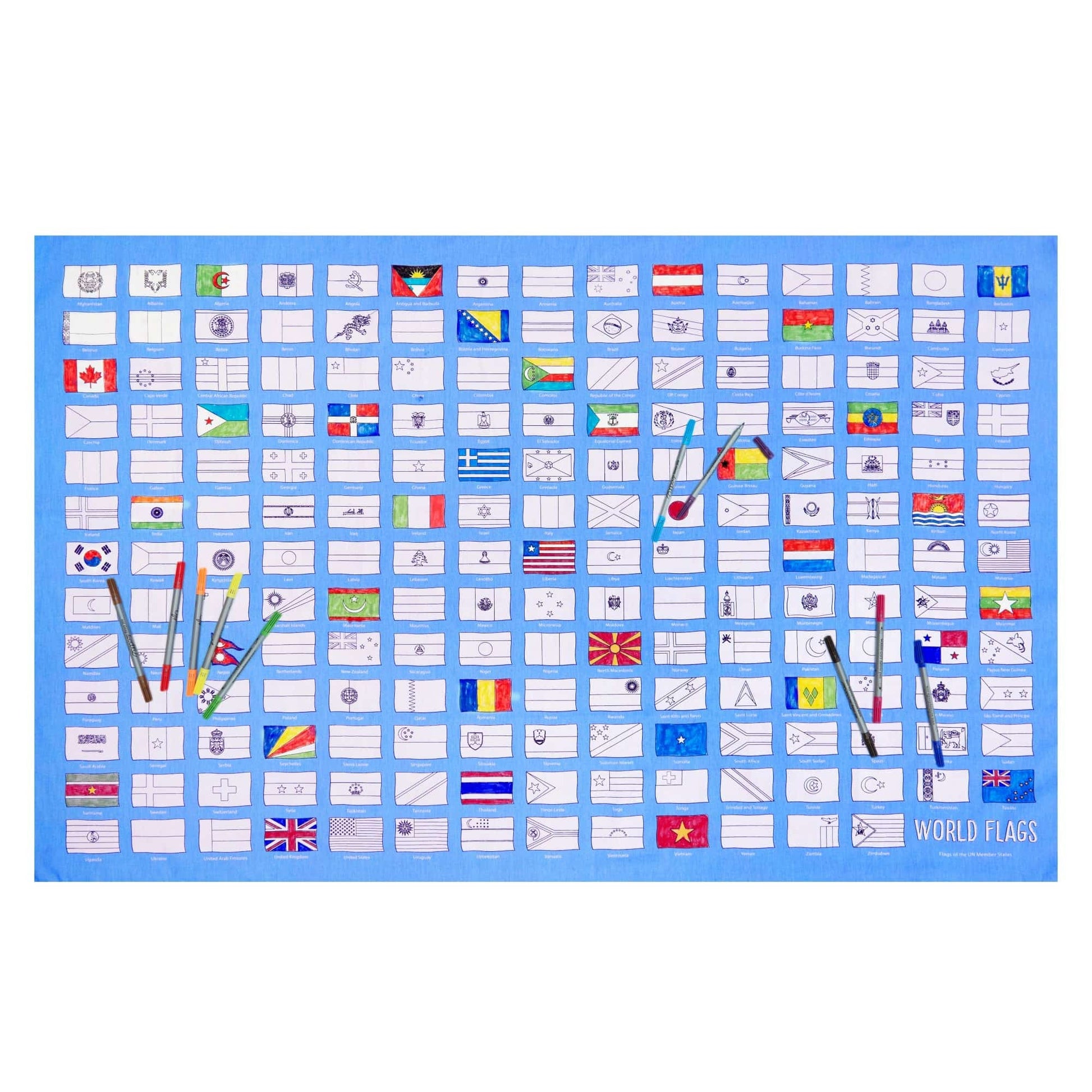 Eat Sleep Doodle's World Flags Colour in Tablecloth - Anilas UK