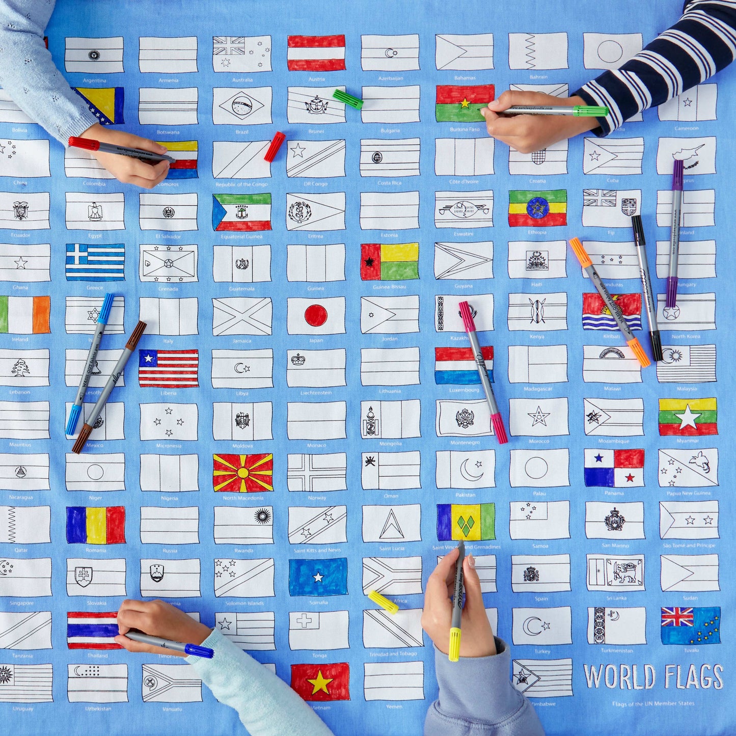 Eat Sleep Doodle's World Flags Colour in Tablecloth - Anilas UK