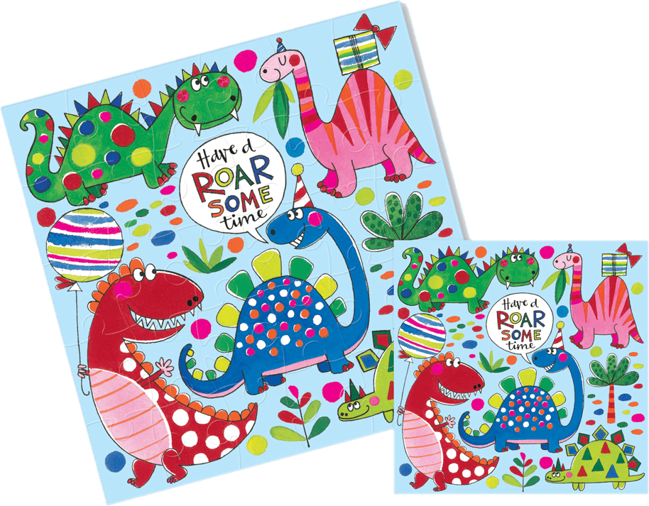 Happy Birthday Roar-Some Time Dinosaur Jigsaw Card by Rachel Ellen Designs - Anilas UK