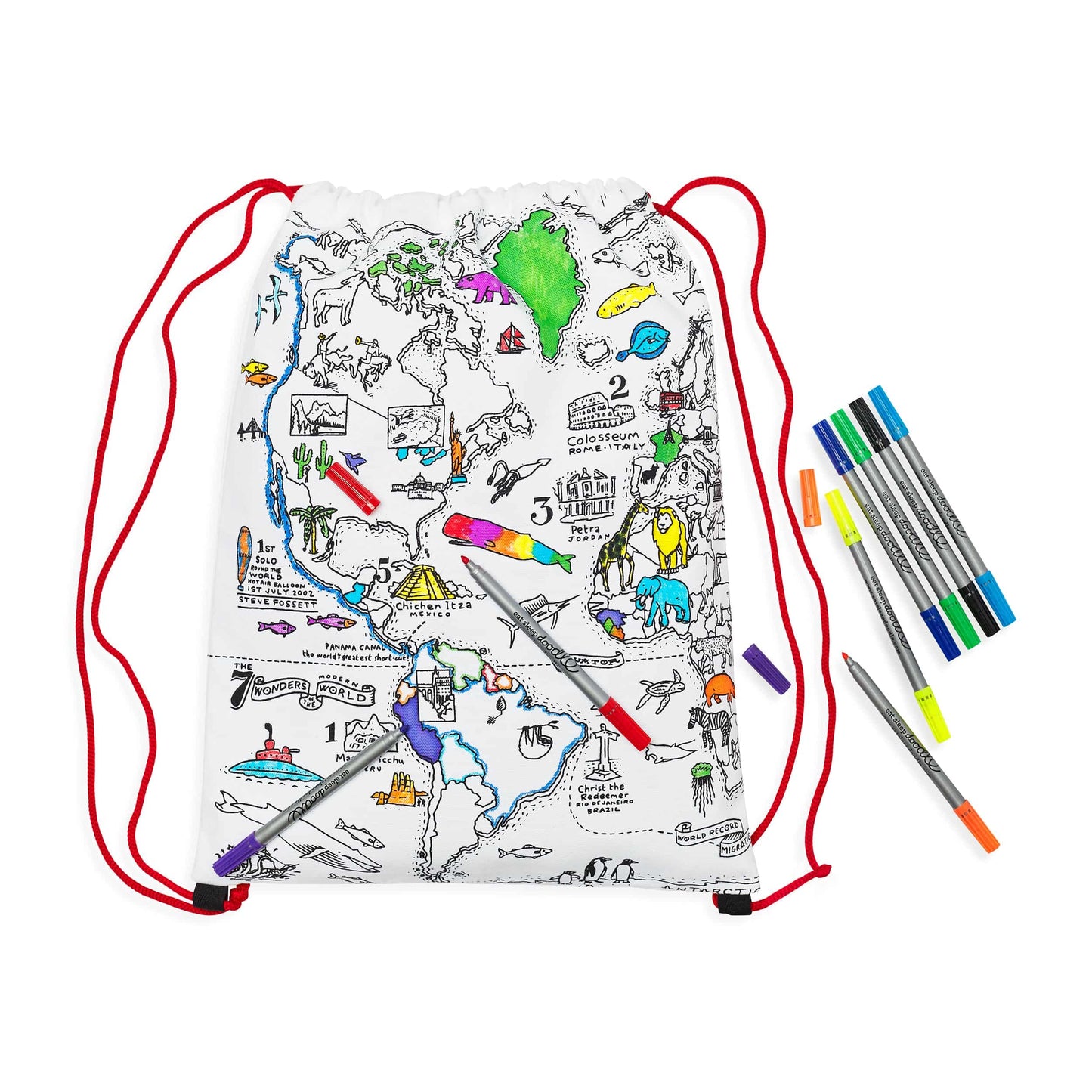 Eat Sleep Doodle's World Map Colour in Backpack - Anilas UK