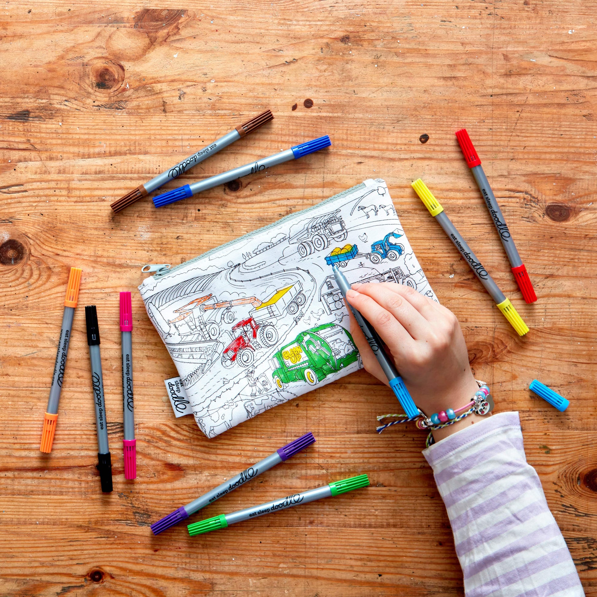Eat Sleep Doodle's Working Wheels Colour In Pencil Case - Anilas UK