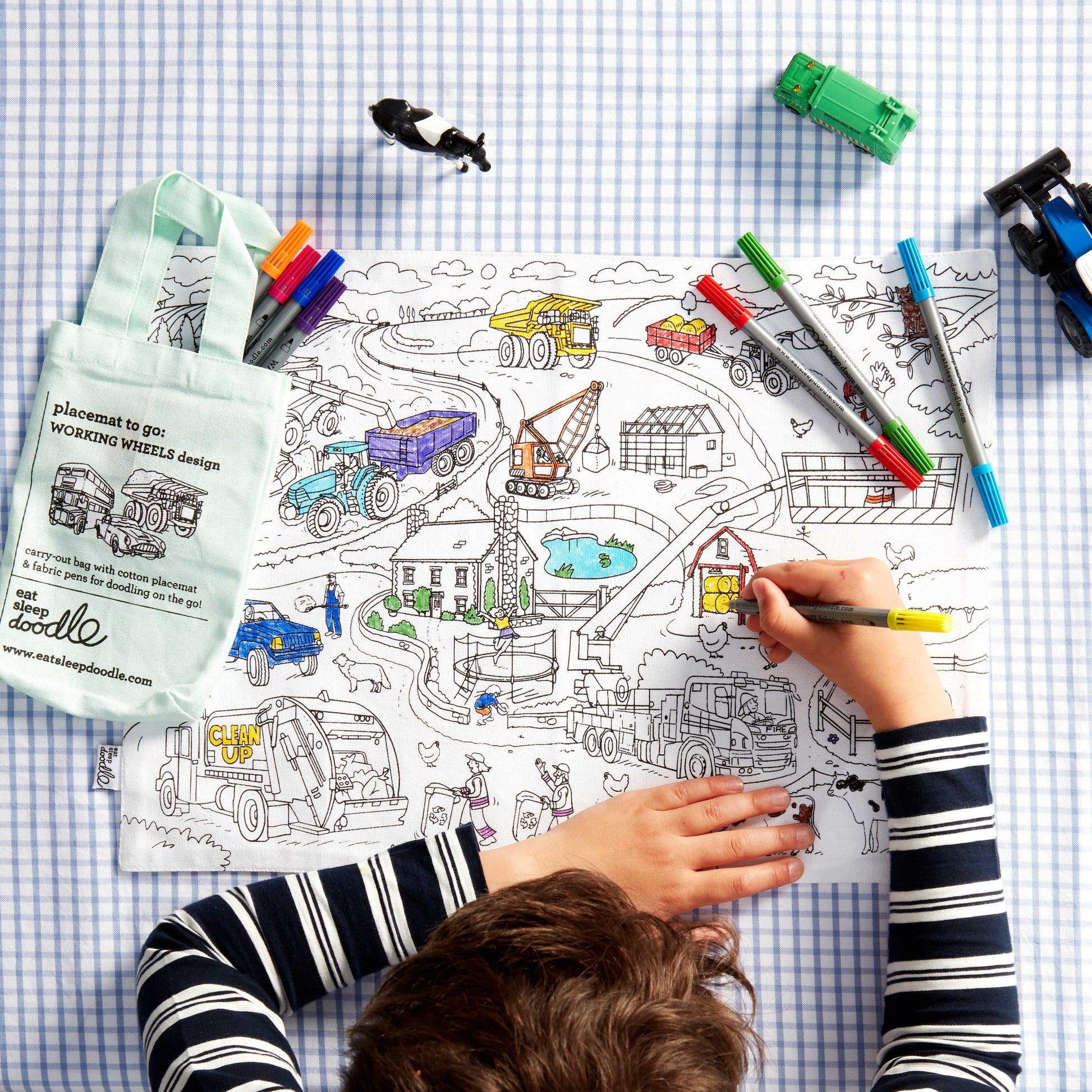 Eat Sleep Doodle's Working Wheels Placemat To Go & Colour In - Anilas UK