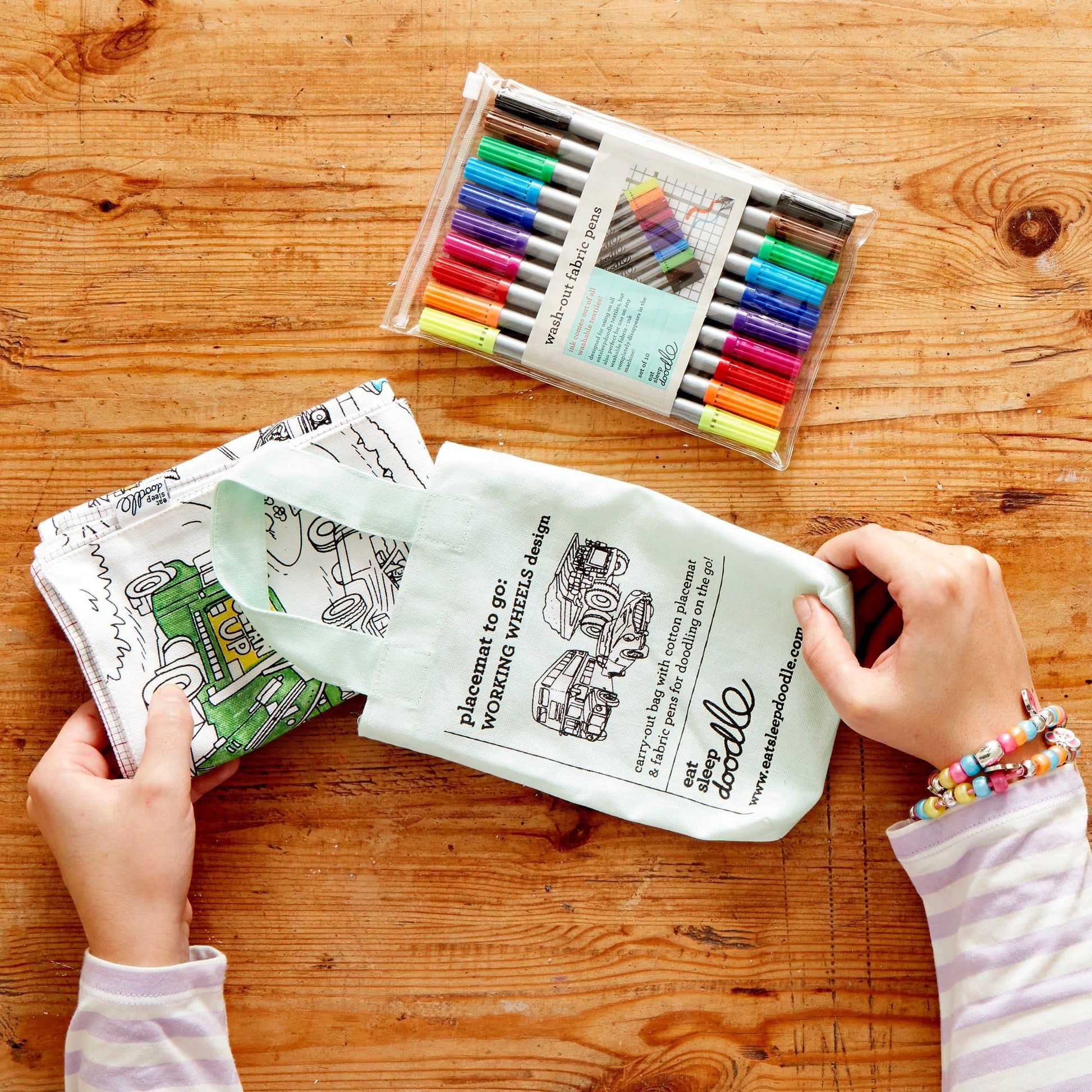 Eat Sleep Doodle's Working Wheels Placemat To Go & Colour In - Anilas UK