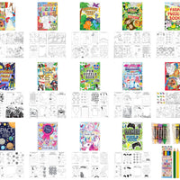 Assortment of 14 Puzzle and Colouring Books with Stickers, Crayon Erasers and Pencils - Anilas UK