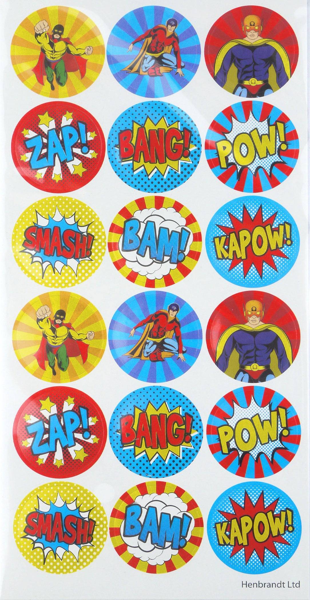 12 Large Superhero Comic Impact Sticker Sheets - Anilas UK