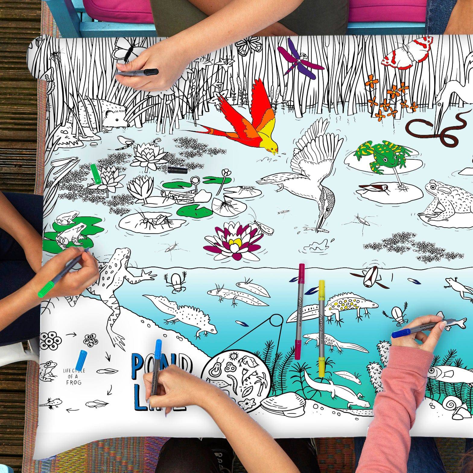 Eat Sleep Doodle's Pond Life Colour in Tablecloth - Anilas UK