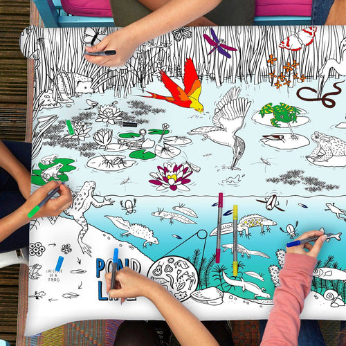 Eat Sleep Doodle's Pond Life Colour in Tablecloth - Anilas UK