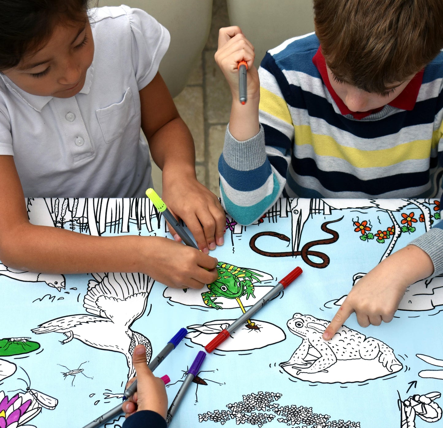 Eat Sleep Doodle's Pond Life Colour in Tablecloth - Anilas UK