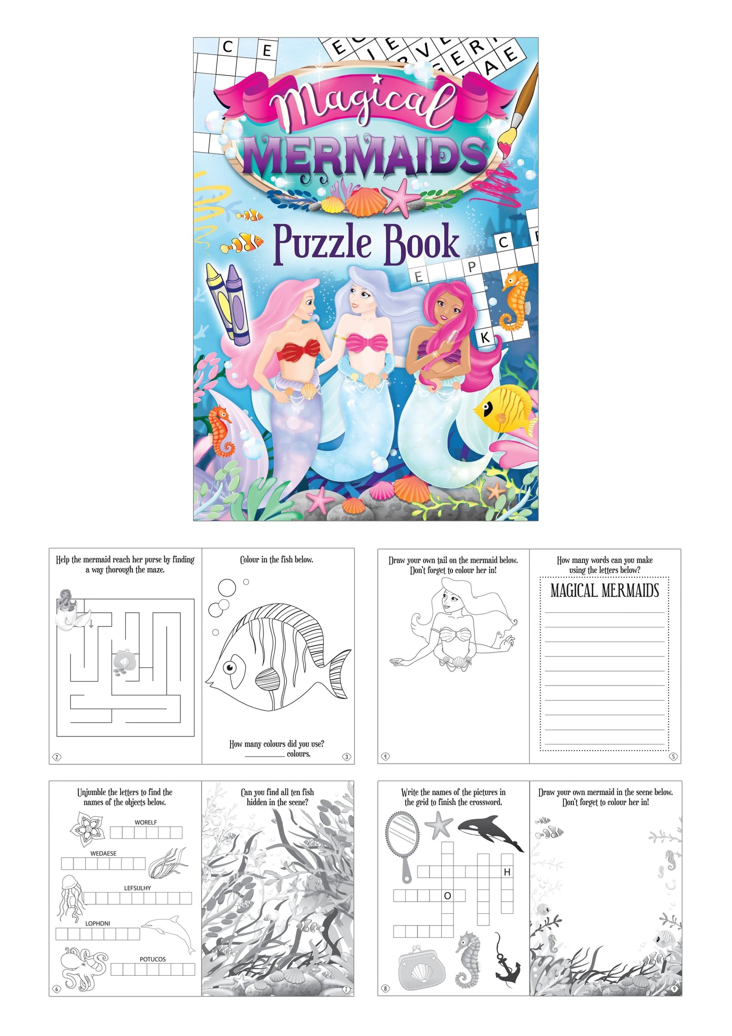 12 Mini Mermaid Colouring Puzzle Books - Anilas UK