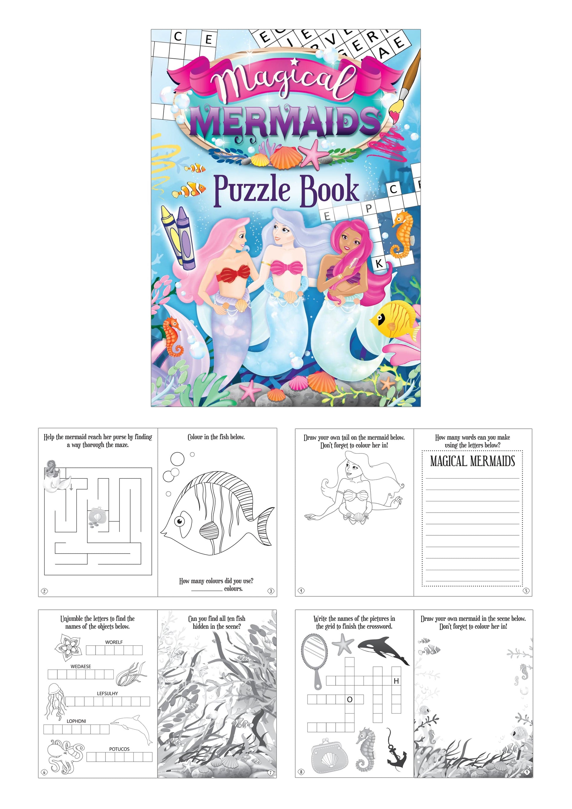 12 Mini Mermaid Colouring Puzzle Books - Anilas UK