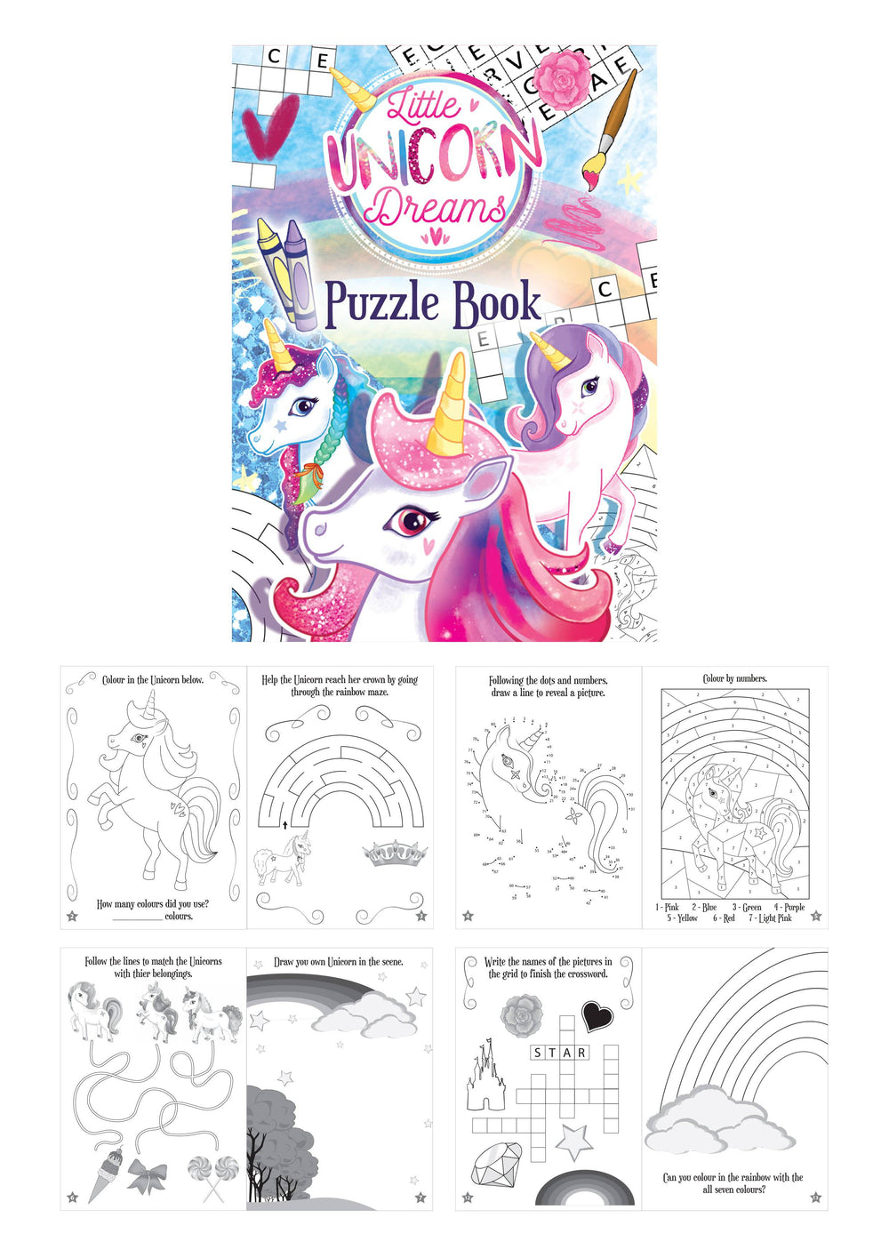 12 Mini Unicorn Colouring Puzzle Books - Anilas UK
