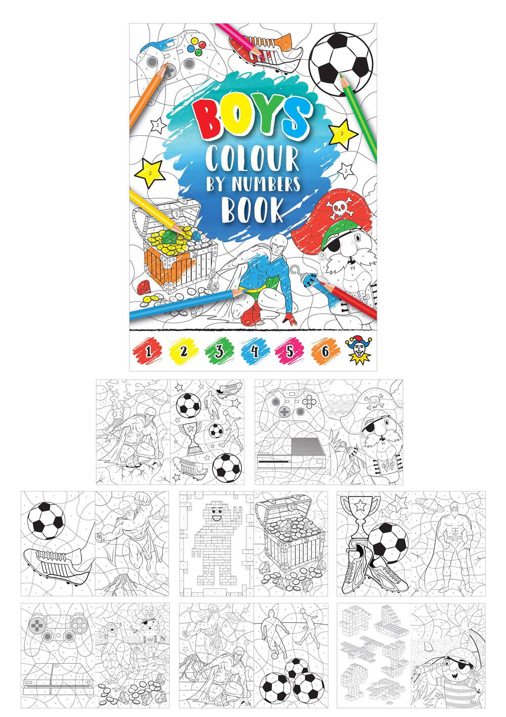12 Mini Boys Colour By Numbers Books - Anilas UK