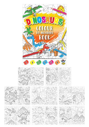 12 Mini Dinosaur Colour By Numbers Books - Anilas UK