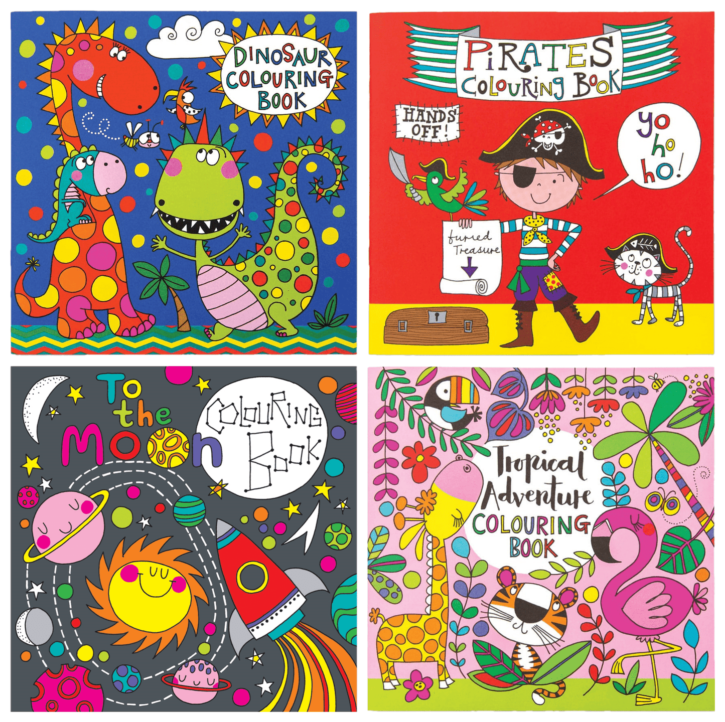 Rachel Ellen Dinosaur, Pirates, To the Moon & Tropical Adventure Colouring Books - Anilas UK