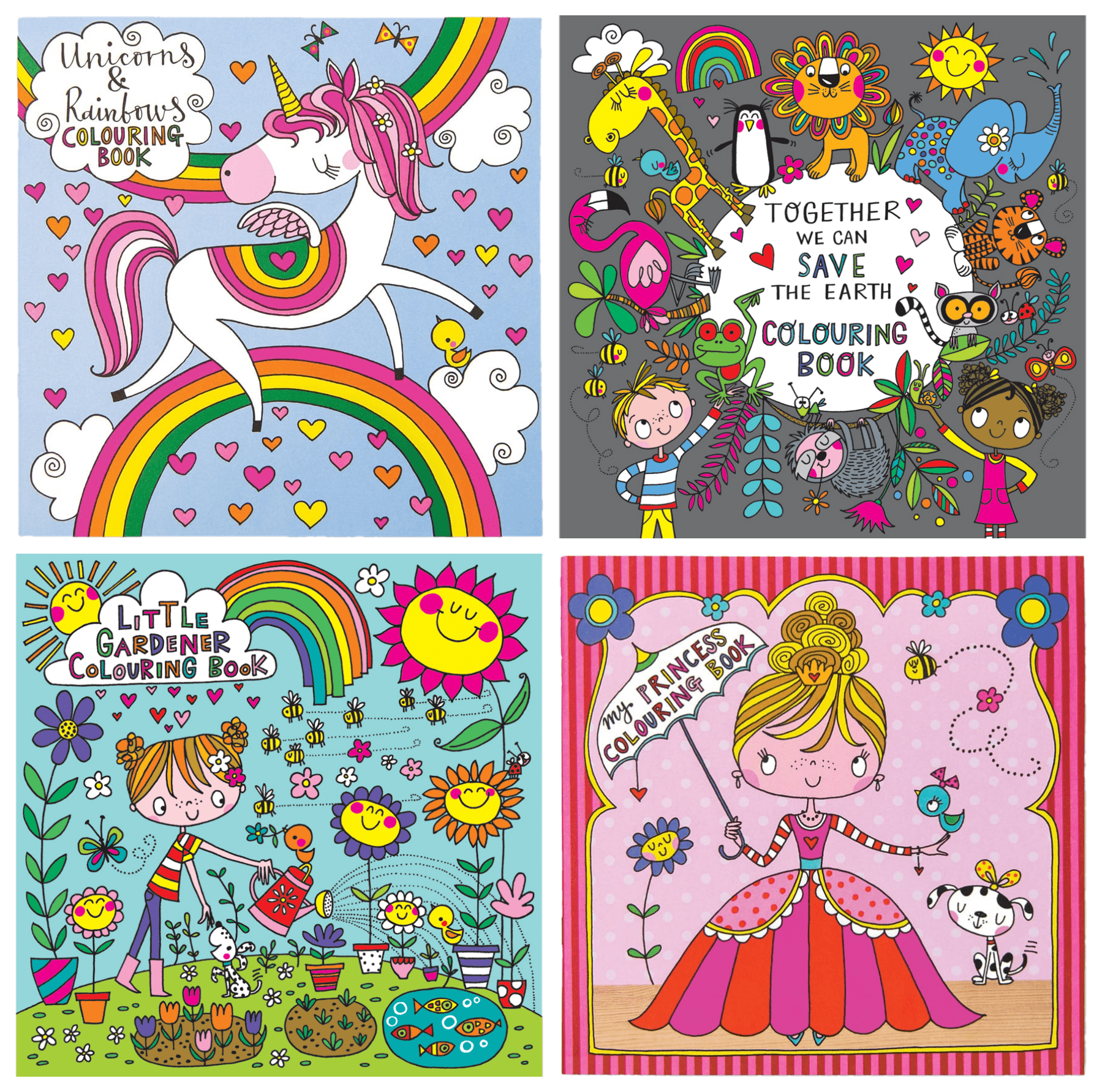 Rachel Ellen Unicorns, Little Gardener, Princess & Together we can Save the Earth Colouring Books - Anilas UK