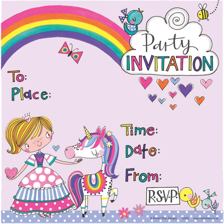 Princess & Unicorn Party Invitations by Rachel Ellen Designs (Pack of 8) - Anilas UK