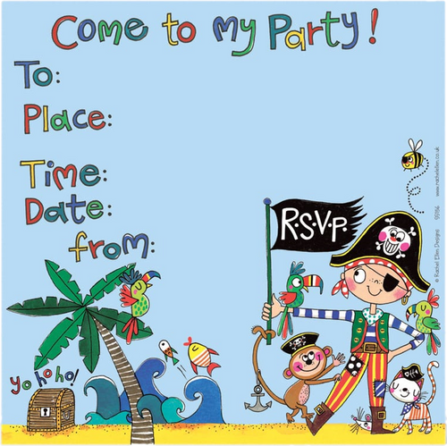 Pirate Party Invitations by Rachel Ellen Designs (Pack of 8) - Anilas UK