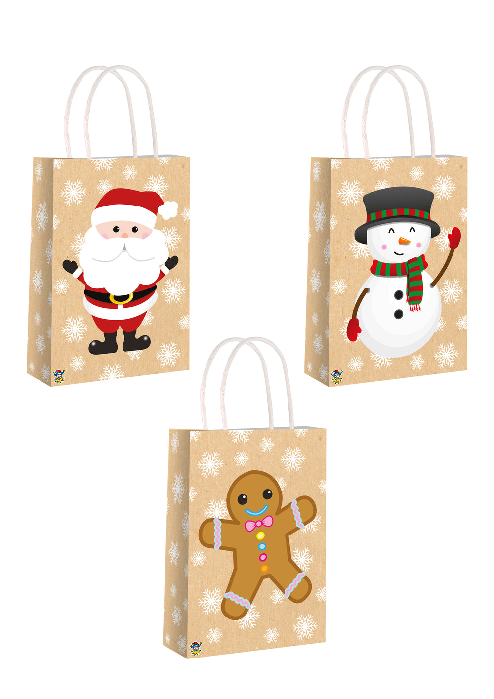 12 Christmas Kraft Brown Paper Bag with Handles - Anilas UK