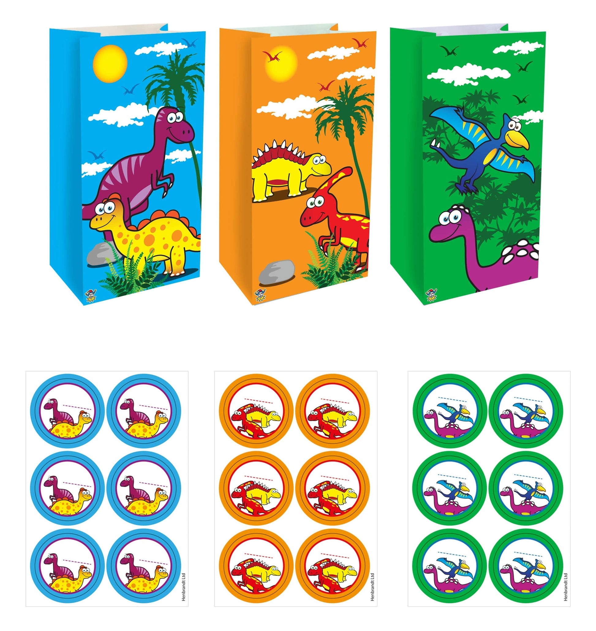 18 Dinosaur Party Bags with Stickers - Anilas UK