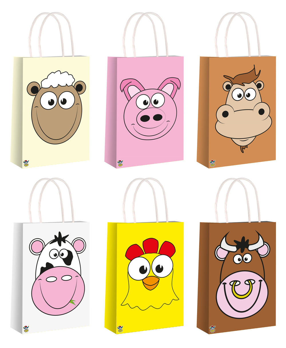 12 Farm Animals Paper Party Bags - Anilas UK