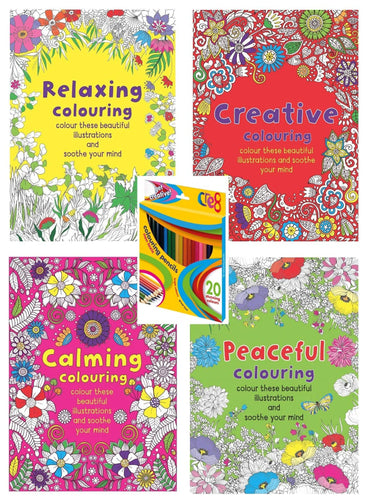Set of 4 Anti-Stress Colouring Books front view
