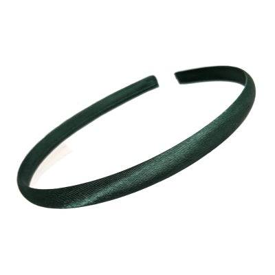 Bottle Green Satin Alice Headband - 1cm - Anilas UK