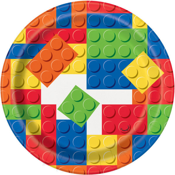 Bricks Happy Birthday Round Paper Plates - 17.8cm (Pack of 8) - Anilas UK