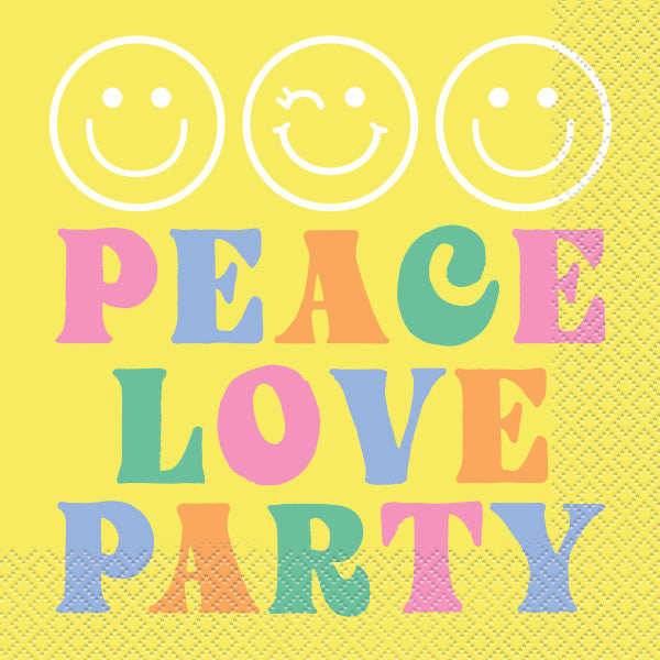 Groovy Birthday Smiley, Peace, Love Party Napkins (Pack of 16) - Anilas UK