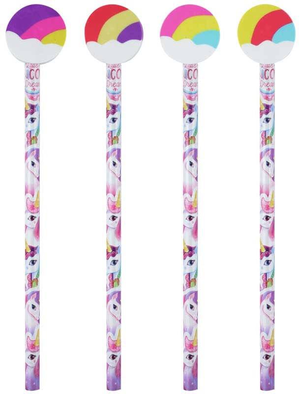 Set of 4 Unicorn Pencils with Eraser Top Rubber - Anilas UK