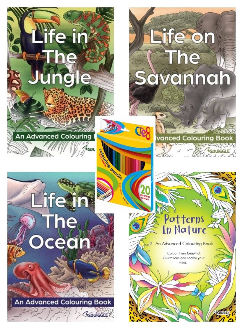 Set of 4 Nature Themed Colouring Books front view