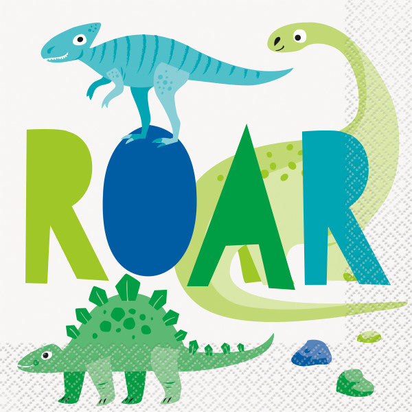 Blue & Green Dinosaur Birthday Napkins (Pack of 16) - Anilas UK
