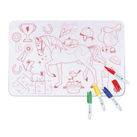 Super Petit - Mini Reversible Colouring Placemats With 4 Felt Pens - Pony - Anilas UK