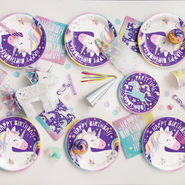 Unicorn Birthday Round 9" Dinner Plates - 21.9cm (Pack of 8) - Anilas UK