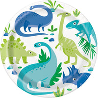Blue & Green Dinosaur Birthday Round 9" Dinner Plates - 21.9cm (Pack of 8) - Anilas UK