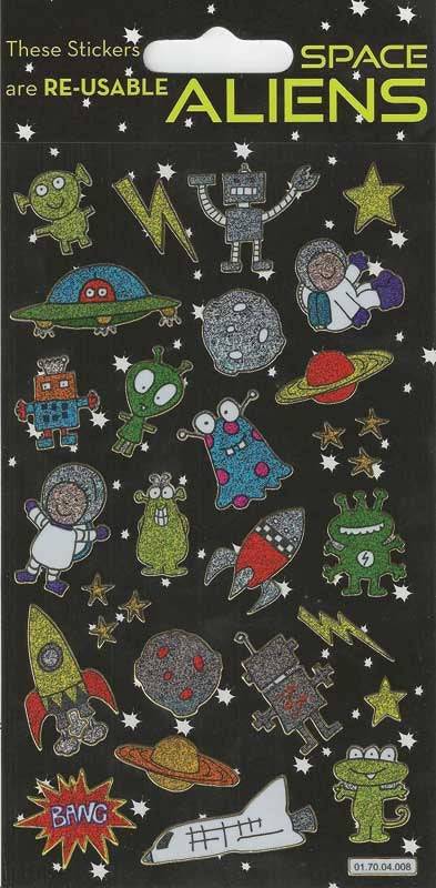 Space Aliens Reusable Foiled Stickers - Anilas UK