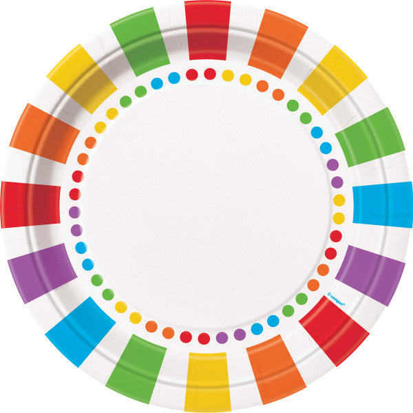 Rainbow Birthday Round 9" Dinner Plates - 21.9cm (Pack of 8) - Anilas UK