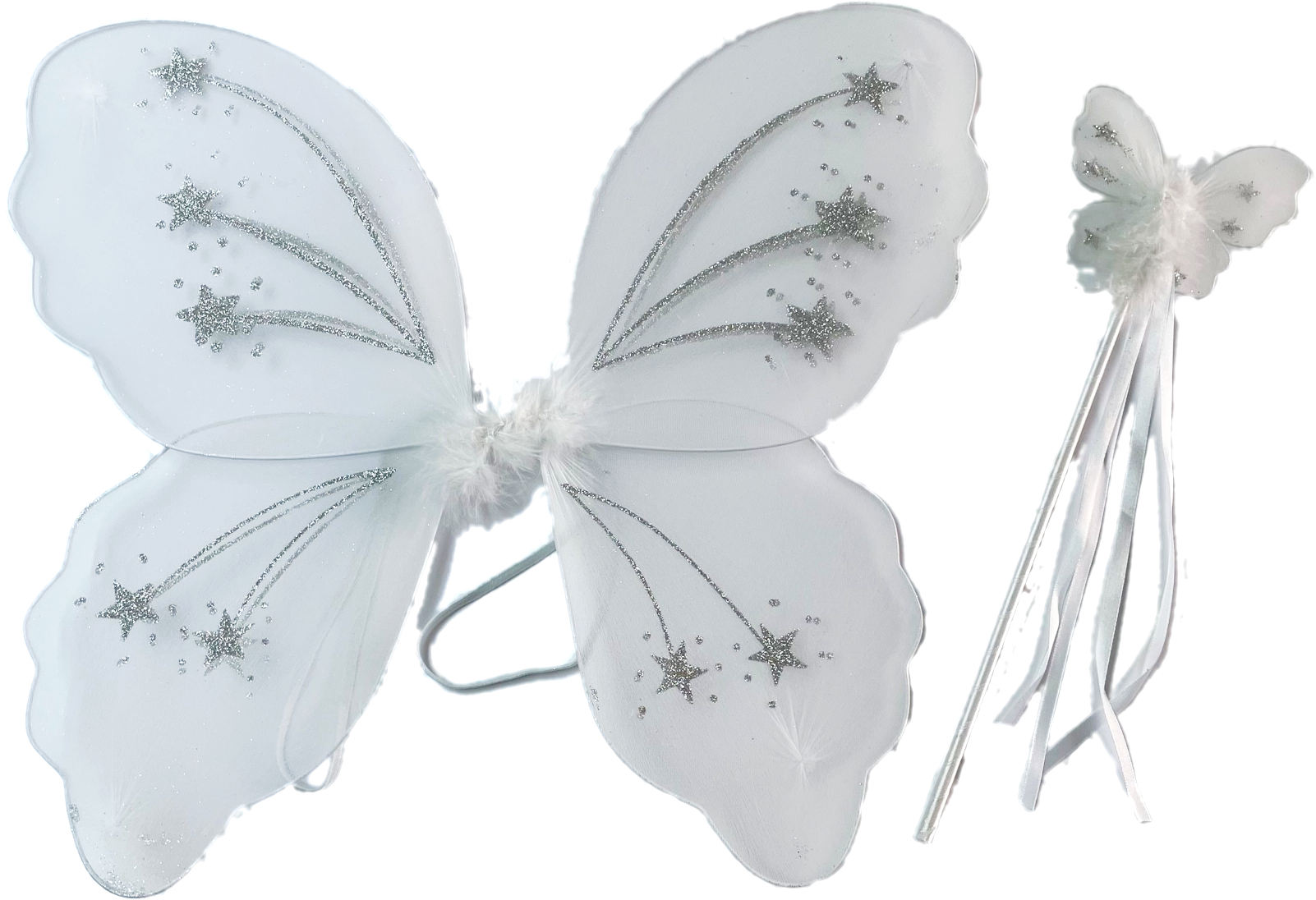 Large White Fairy Butterfly Wings and Wand with Glitter - Anilas UK