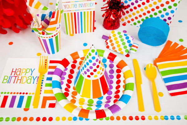 Rainbow Birthday Round 9" Dinner Plates - 21.9cm (Pack of 8) - Anilas UK
